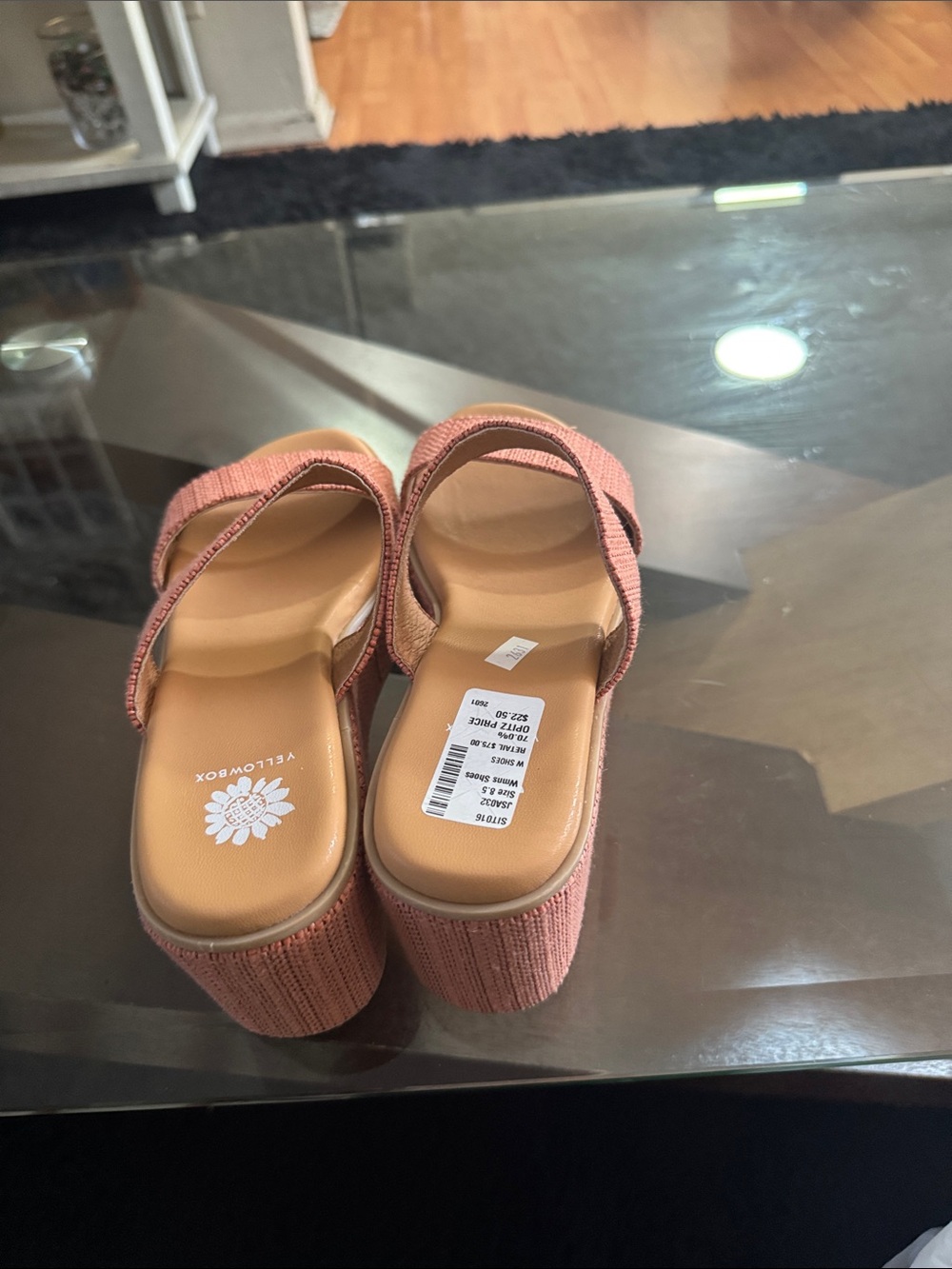 Yellow Box Coral Pink Woven Double-Strap Platform Slides - Picture 8 of 8